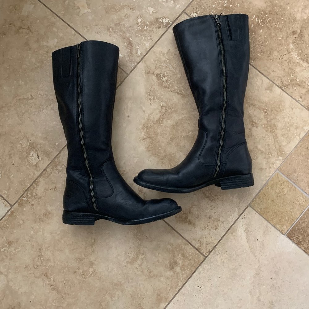 Born North Tall Dress Boots, Black, leather uppers, knee-high, 6.5